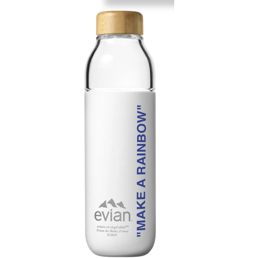 Off-White EVIAN BY VIRGIL ABLOH X SOMA Rainbow Inside Refillable Glass Water Bottle White/Dark Blue