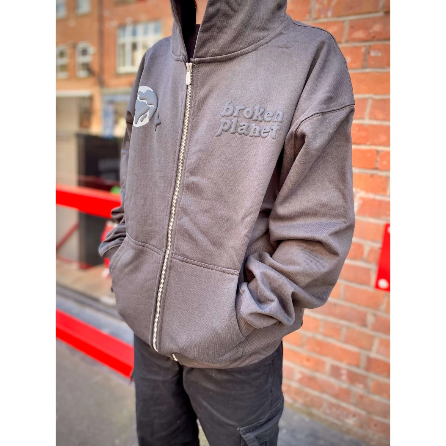 Broken Planet Market Spider Web Zip Up Hoodie Soot Black - Image 3